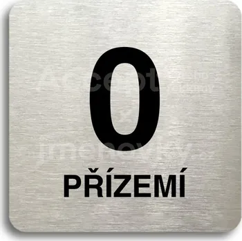 Informační tabulka Stříbrný piktogram "přízemí" s černým&nbsp;textem bez rámečku -