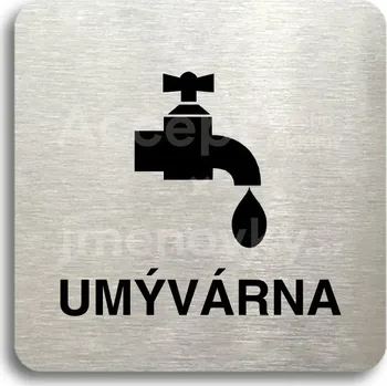 Informační tabulka Stříbrný piktogram "umývárna" s černým&nbsp;textem bez rámečku -