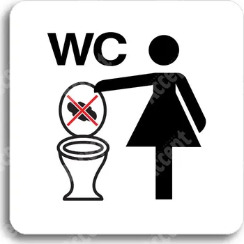 Informační tabulka Bílý piktogram "zákaz vhazování předmětů do WC" s červeným textem bez rámečku&nbsp;-
