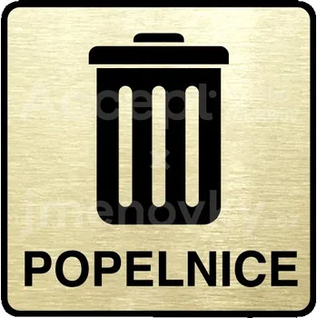 Informační tabulka Zlatý piktogram "popelnice II" s černým&nbsp;textem a rámečkem&nbsp;-
