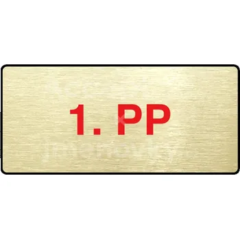 Informační tabulka Zlatý&nbsp;piktogram "1. PP" s červeným textem a rámečkem&nbsp;-