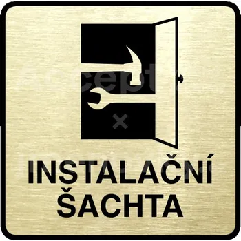 Informační tabulka Zlatý piktogram "instalační šachta" s černým&nbsp;textem a rámečkem&nbsp;-