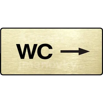 Informační tabulka Zlatý piktogram "WC VPRAVO" s černým&nbsp;textem a rámečkem&nbsp;-