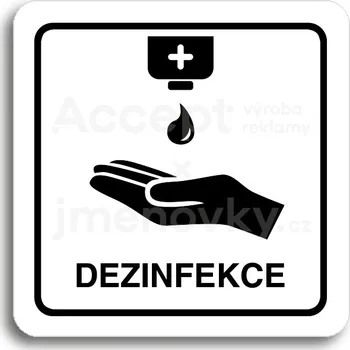 Informační tabulka Bílý piktogram "dezinfekce IV" s černým textem a rámečkem&nbsp;-