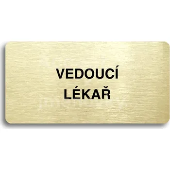 Informační tabulka Zlatý piktogram "VEDOUCÍ LÉKAŘ" s černým textem bez rámečku -
