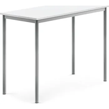 Jídelní stůl Stůl SONITUS, 1200x600x900 mm, stříbrné nohy, HPL deska tlumící hluk, bílá