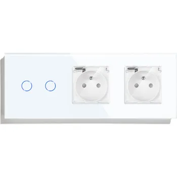 vypínač DOTYKOVÝ SKLENĚNÝ DVOJITÝ VYPÍNAČ SE DVĚMA VODOTĚSNÝMI ZÁSUVKAMI