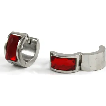 Materiál na výrobu šperku Ocelové kroužky s červeným kamenem - 1 Pár