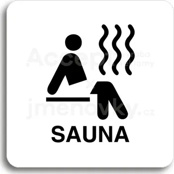 Informační tabulka Bílý piktogram "sauna III" s černým textem bez rámečku&nbsp;-