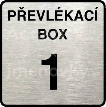 Informační tabulka Stříbrný piktogram "převlékací box X" s černým textem a rámečkem -