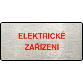 Informační tabulka Stříbrný piktogram "ELEKTRICKÉ ZAŘÍZENÍ" s červeným textem a rámečkem -