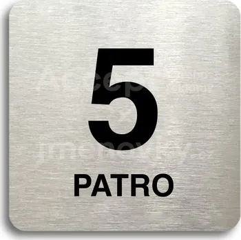 Značení Stříbrný piktogram "5 patro" s černým textem bez rámečku -