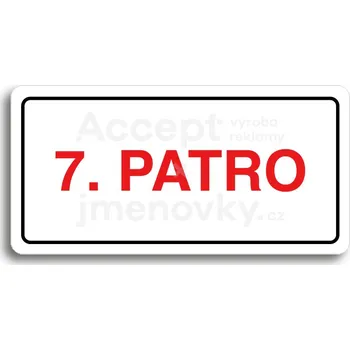 Značení Bílý piktogram "7. PATRO" s červeným textem a rámečkem -