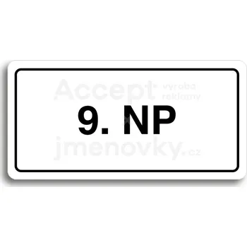 Značení Bílý piktogram "9. NP" s černým textem a rámečkem&nbsp;-