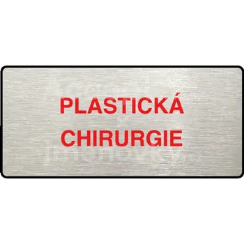 Informační tabulka Stříbrný&nbsp;piktogram "PLASTICKÁ CHIRURGIE" s červeným textem a rámečkem&nbsp;-