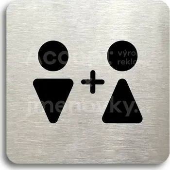 Informační tabulka Stříbrný piktogram "WC muži, ženy IV" s černým&nbsp;textem bez rámečku -