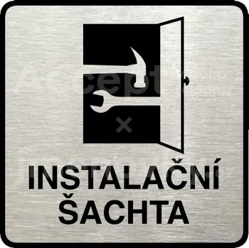 Informační tabulka Stříbrný piktogram "instalační šachta" s černým&nbsp;textem a rámečkem&nbsp;-