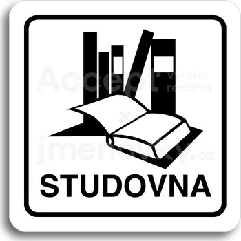 Informační tabulka Bílý piktogram "studovna" s černým textem a rámečkem&nbsp;-
