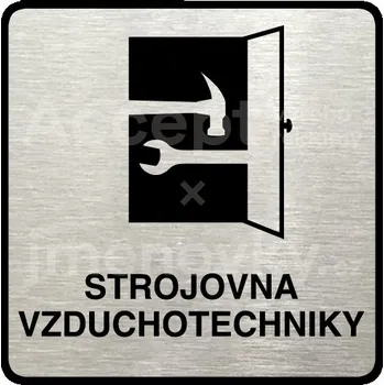 Informační tabulka Stříbrný piktogram "strojovna vzduchotechniky" s černým&nbsp;textem a rámečkem&nbsp;-
