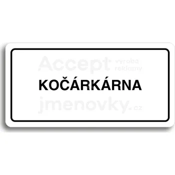 Informační tabulka Bílý piktogram "KOČÁRKÁRNA" s černým textem a rámečkem -