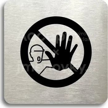 Informační tabulka Stříbrný piktogram "pozor, zákaz vstupu" s černým textem bez rámečku -