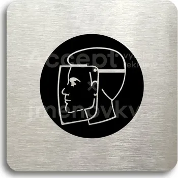 Informační tabulka Stříbrný piktogram "ochranný štít" s černým&nbsp;textem bez rámečku -