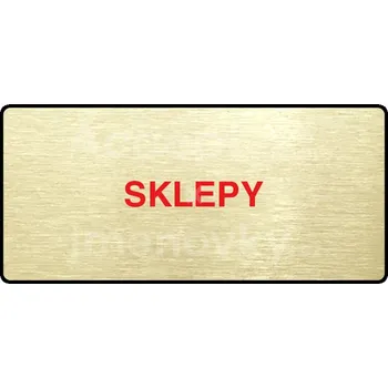 Informační tabulka Zlatý&nbsp;piktogram "SKLEPY" s červeným textem a rámečkem&nbsp;-