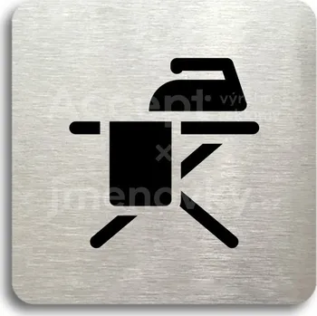 Informační tabulka Stříbrný piktogram "žehlení prádla" s černým&nbsp;textem bez rámečku -