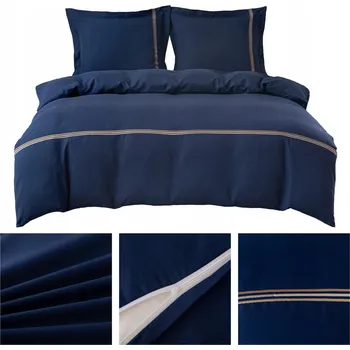 Povlečení Povlečení 160x200 3 Č. povlečení 70x80 hladké s VÝŠIVKOU Lumera komplet MODRÝ