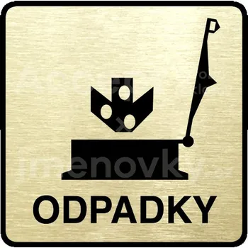 Informační tabulka Zlatý piktogram "odpadky" s černým textem a rámečkem -