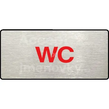Informační tabulka Stříbrný&nbsp;piktogram "WC" s červeným textem a rámečkem&nbsp;-