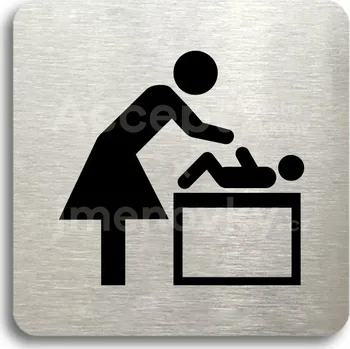 Informační tabulka Stříbrný piktogram "přebalovací pult" s černým textem bez rámečku -