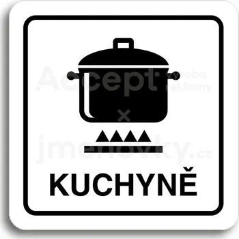 Informační tabulka Bílý piktogram "kuchyně II" s černým textem a rámečkem&nbsp;-