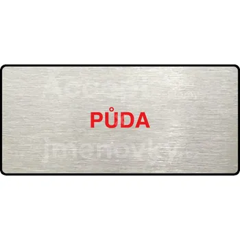 Informační tabulka Stříbrný&nbsp;piktogram "PŮDA" s červeným textem a rámečkem&nbsp;-