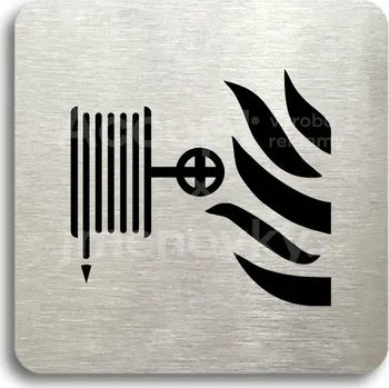 Značení Stříbrný piktogram "požární hadice" s černým&nbsp;textem bez rámečku -