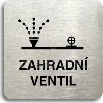 Informační tabulka Stříbrný piktogram "zahradní ventil" s černým textem bez rámečku -