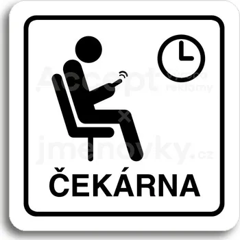 Informační tabulka Bílý piktogram "čekárna IV" s černým textem a rámečkem -
