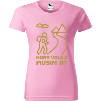 DOBRÝ TRIKO Dámské tričko s potiskem Hory volají, musím jít Barva: Růžová, Velikost: 3XL