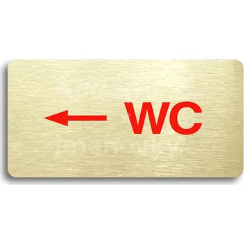 Informační tabulka Zlatý&nbsp;piktogram "WC VLEVO" s červeným textem bez rámečku&nbsp;-