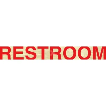 Informační tabulka Zlatý&nbsp;piktogram "RESTROOM" s červeným textem bez rámečku&nbsp;-