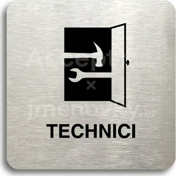 Informační tabulka Stříbrný piktogram "technici" s černým textem bez rámečku -
