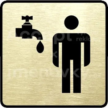 Informační tabulka Zlatý piktogram "umývárna muži" s černým&nbsp;textem a rámečkem&nbsp;-