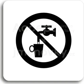 Informační tabulka Bílý piktogram "zákaz pití vody" s černým textem bez rámečku&nbsp;-