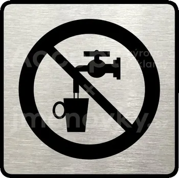 Informační tabulka Stříbrný piktogram "zákaz pití vody" s černým&nbsp;textem a rámečkem&nbsp;-