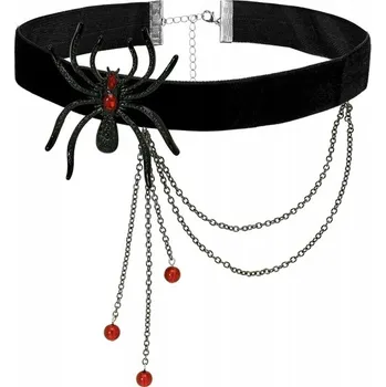 Náhrdelník CHOKER NÁHRDELNÍK ČERNÝ PAVOUK S ČERVENÝMI KAMENY GOTICKÝ HALLOWEEN