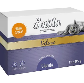 Krmivo pro kočku 24x85g Smilla Deluxe kousky v omáčce - s krůtou a špenátem