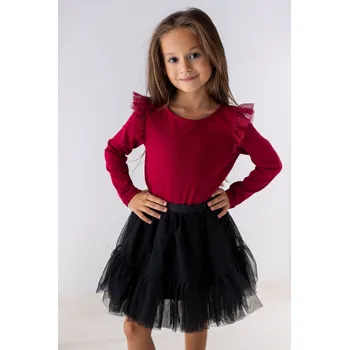 Dívčí tričko Lily Grey dívčí blůzka s tylovými rukávy bordó velikost: 146