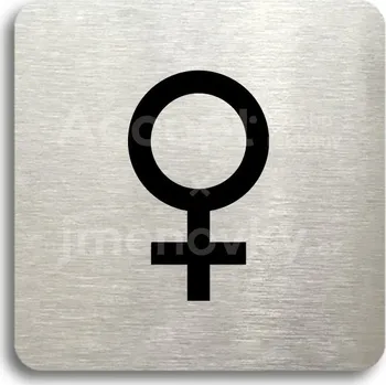Informační tabulka Stříbrný piktogram "WC ženy IV" s černým textem bez rámečku - 80 x 80 mm