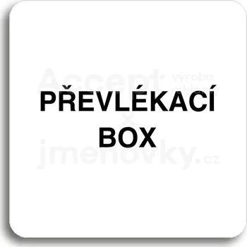 Informační tabulka Bílý piktogram "převlékací box" s černým textem bez rámečku - 80 x 80 mm
