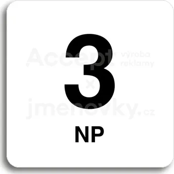 Informační tabulka Bílý piktogram "3 NP" s černým textem bez rámečku - 80 x 80 mm